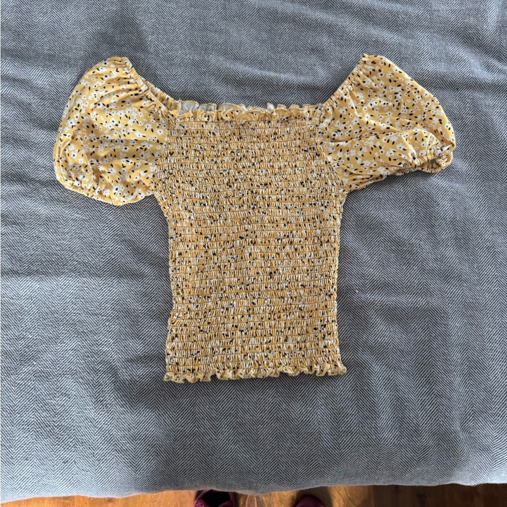 Yellow Floral Smocked Top